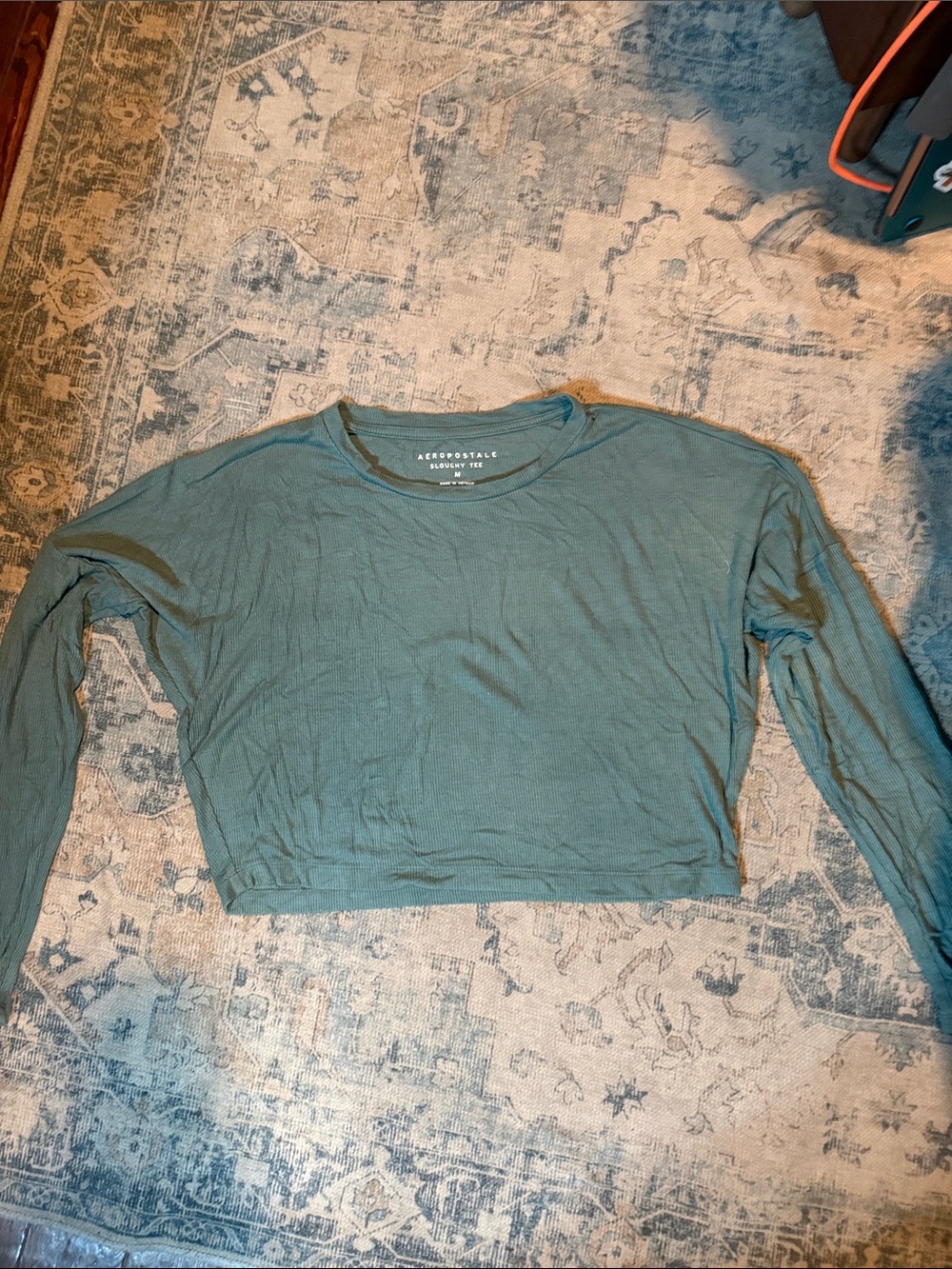 Aeropostale Women's Teal Green Long-Sleeve Cropped Top